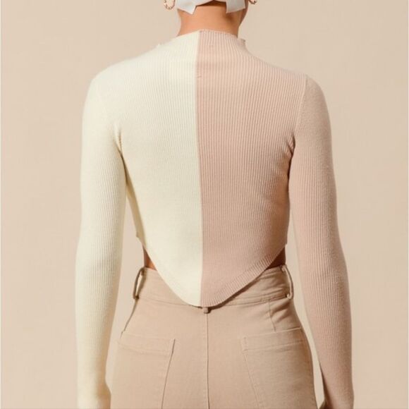 0SO ME Color Block Fitted Crop Sweater Top Two-Tone Ribbed Sweater Sz Sm Md - Picture 9 of 14